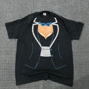 80's Tuxedo Shirt  XL Single Stitch Black & White USA Made 1984 Vintage